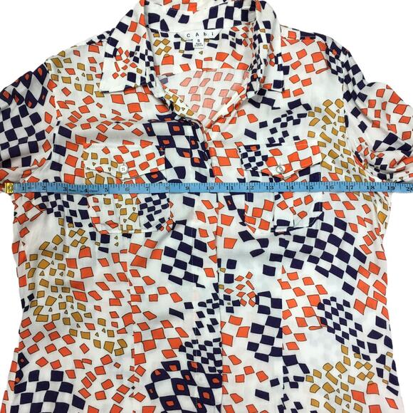 CAbi #404 Shirt Grand Prix Print Button Front Tunic Top Women's S Blue Orange - Picture 5 of 11